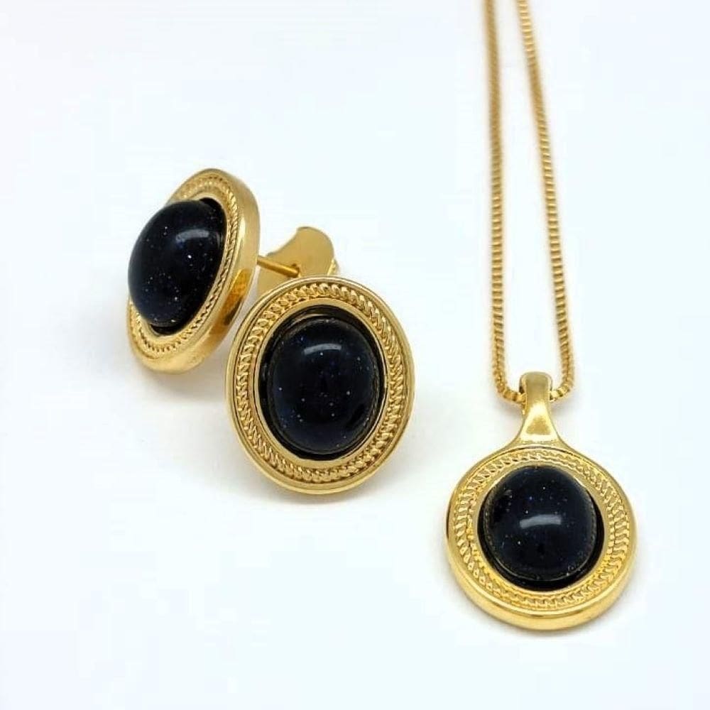 Conjunto Pedra Estrela Textura Dourado Semijoia Lizzy Fatin