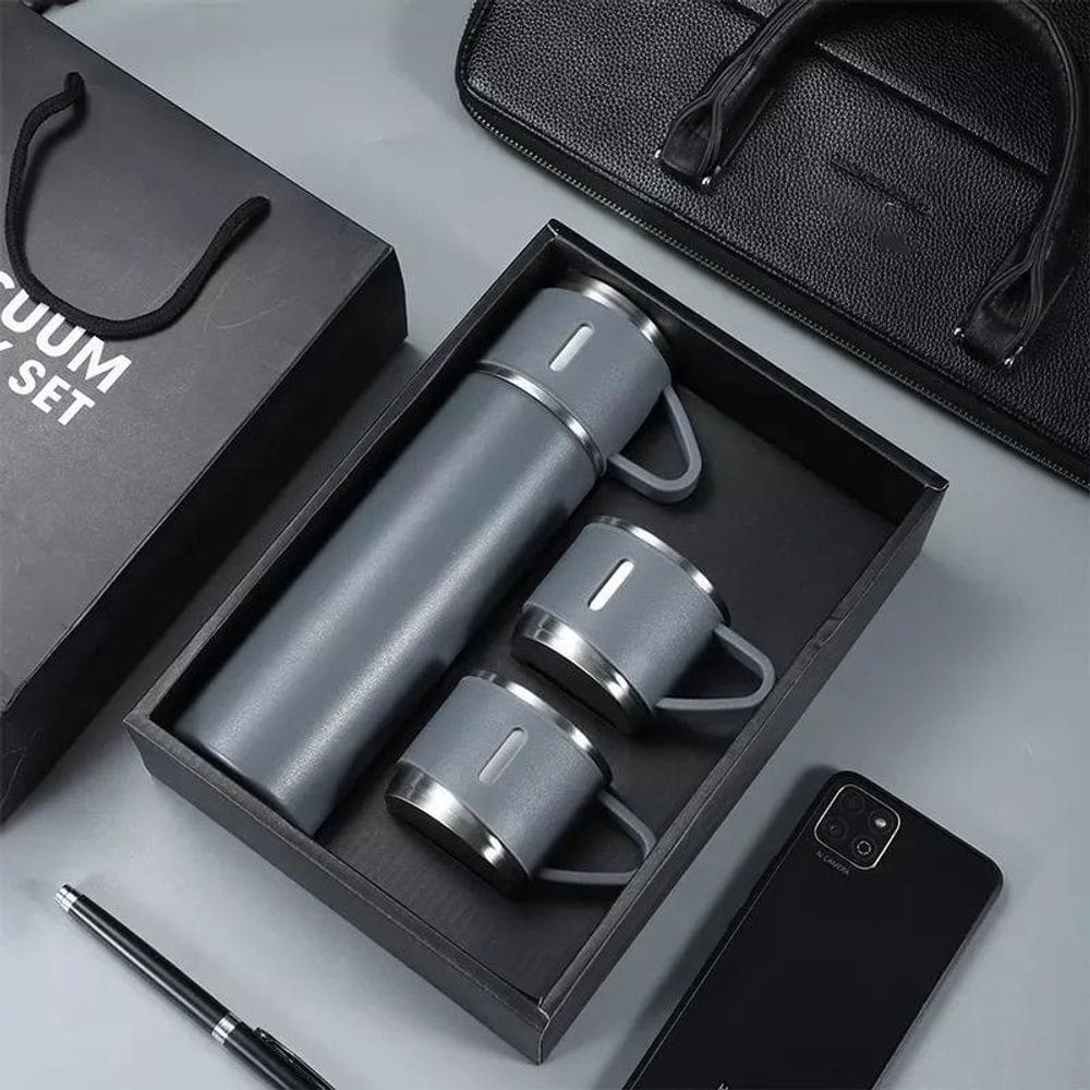 2X Kit Garrafa Térmica 500Ml Com 3 Xícaras Caneca Portatil C