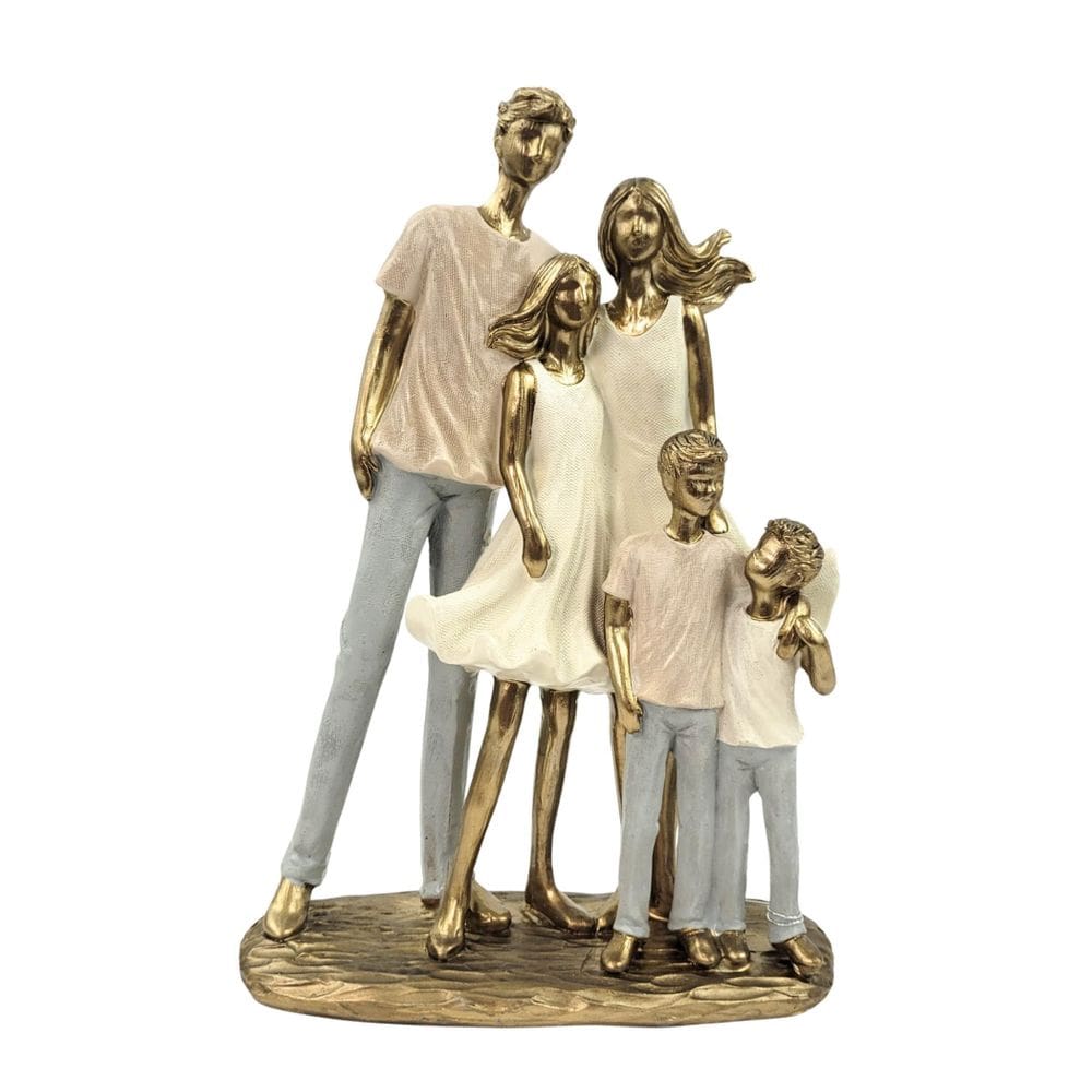 Enfeite Estátua Família Com 3 Filhos 25Cm Dourado