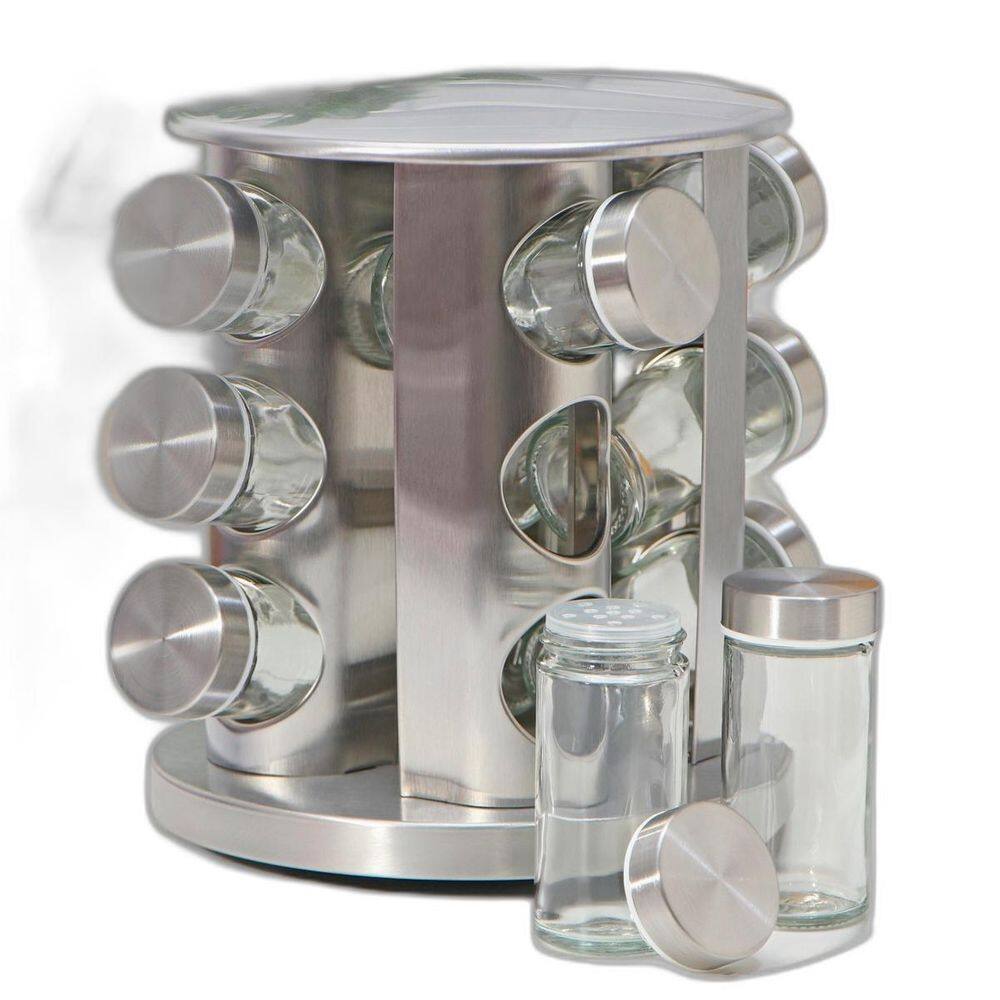 Conjunto Porta Condimento Giratório Vidro Tampa Inox