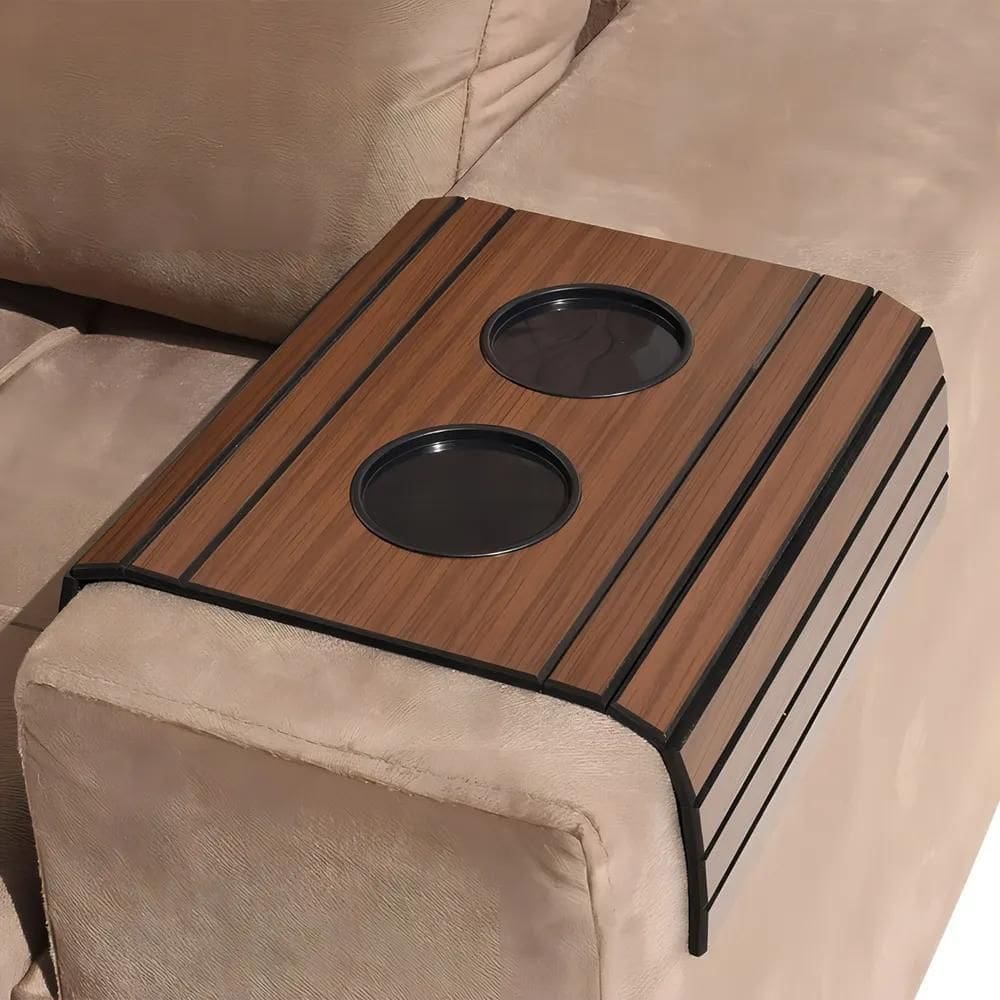 2X Porta Copo Sofá Esteira Bandeja Braço Flexível De Madeira