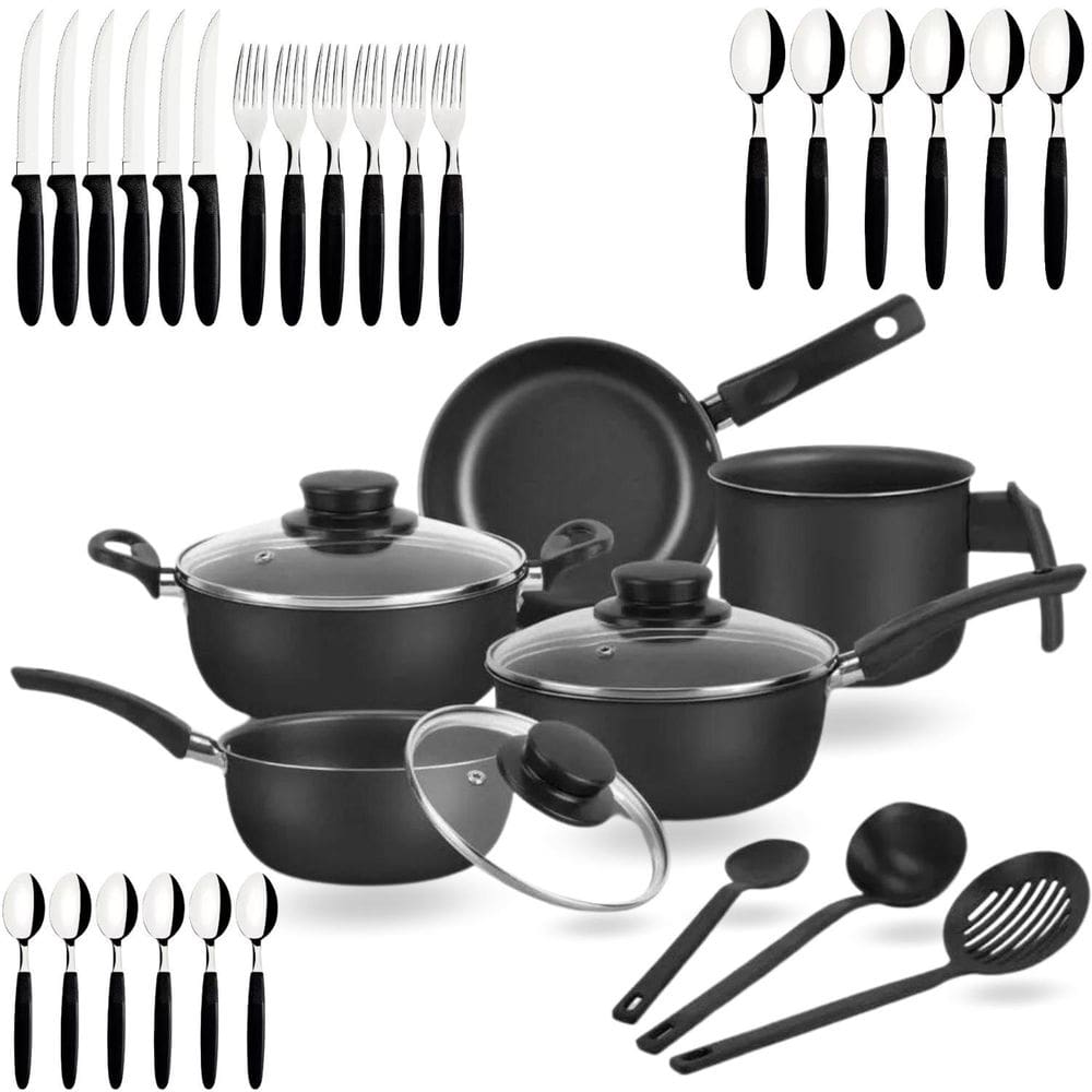 Jogo De Panelas Elegan 33 Peças Com Talheres - Preto