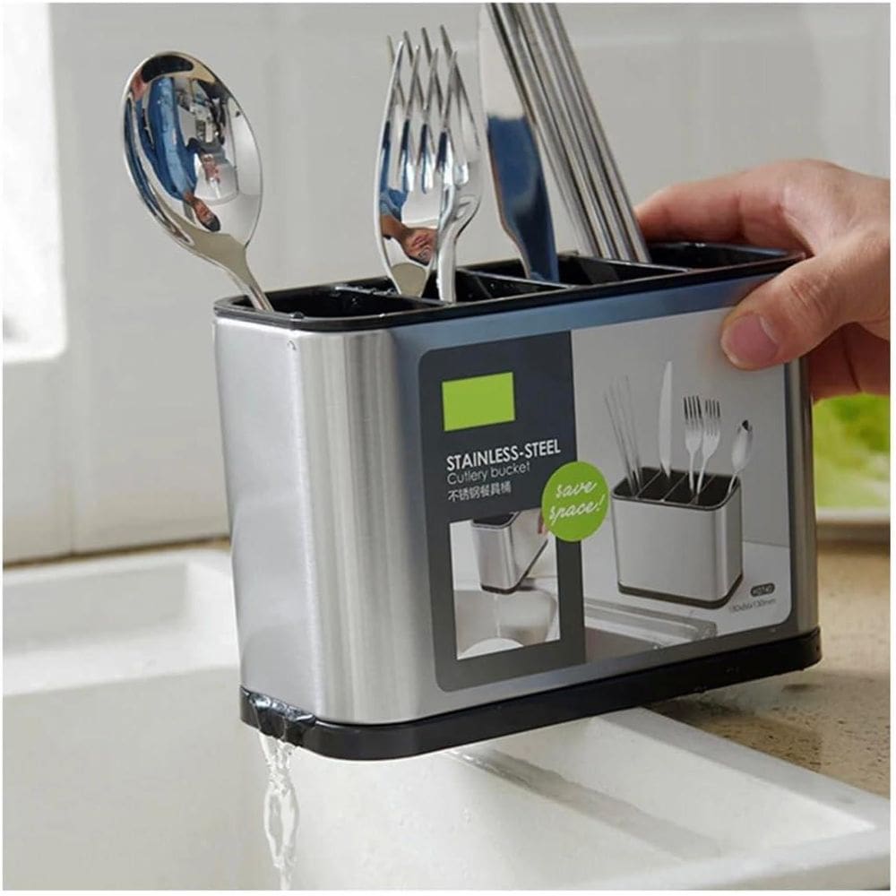 Escorredor Porta Talheres Pia Silver Inox 316 Home 18X13Cm