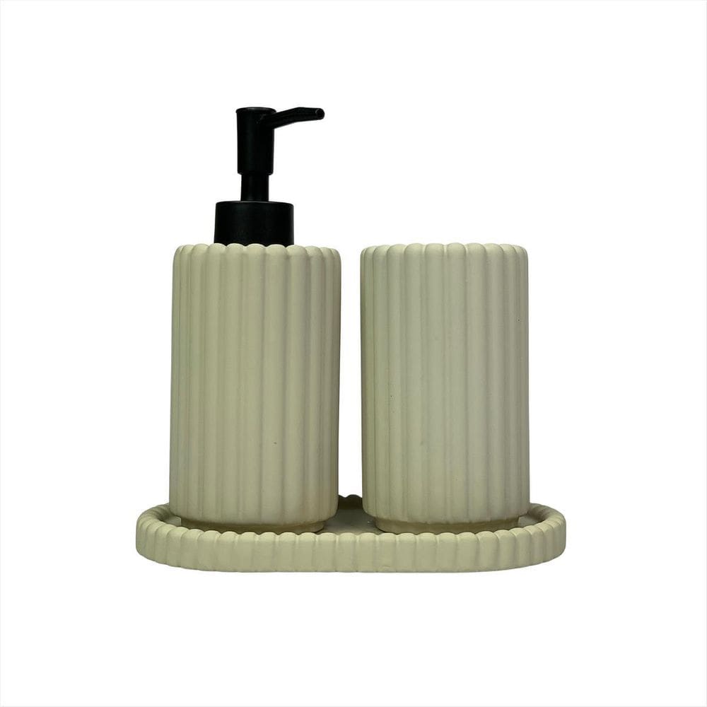 Jogo Lavabo 3 Peças Porta Sabonete Líquido Cor Creme