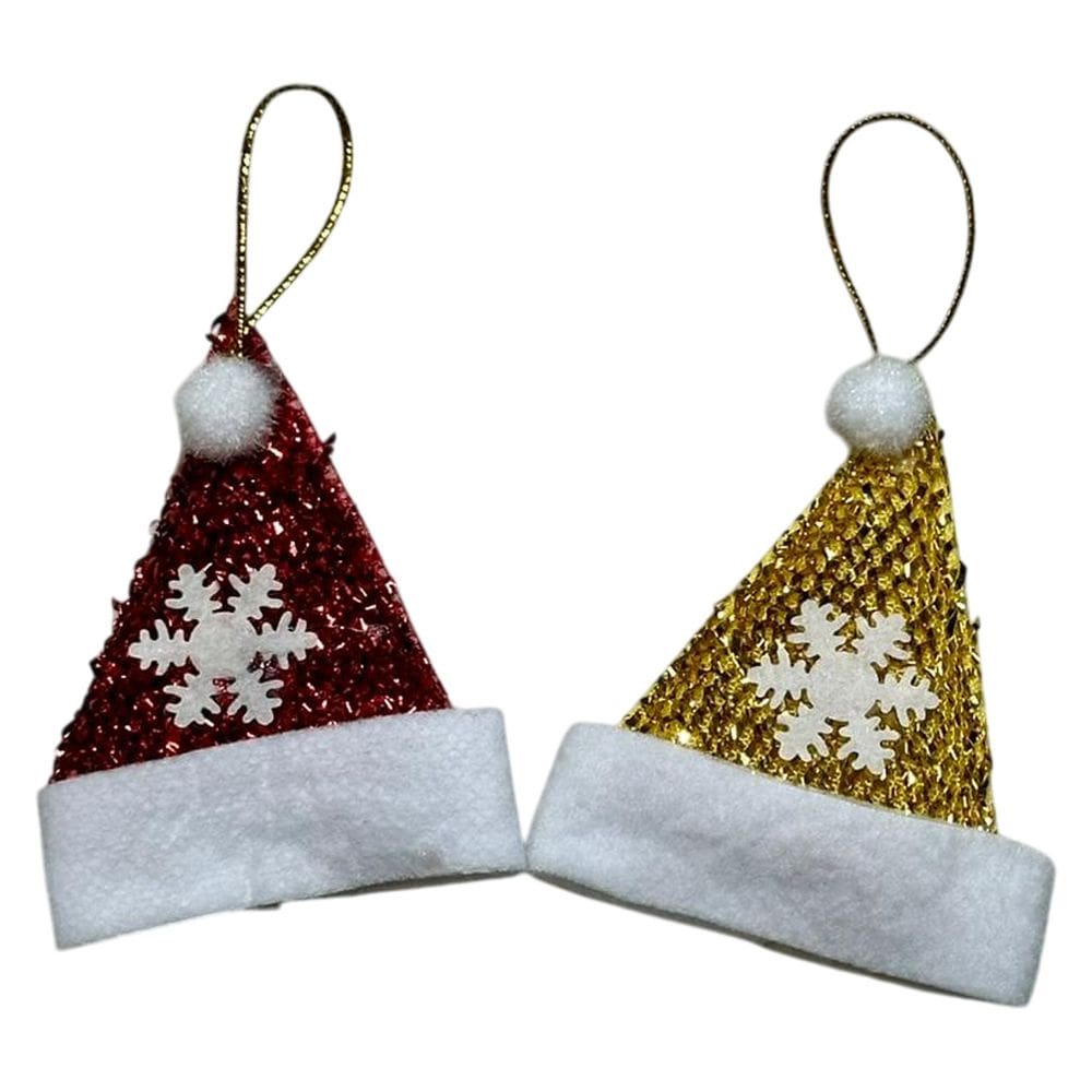 Kit 2 Pendente Gorro 8cm Brilhante Colorido Decoração de Natal