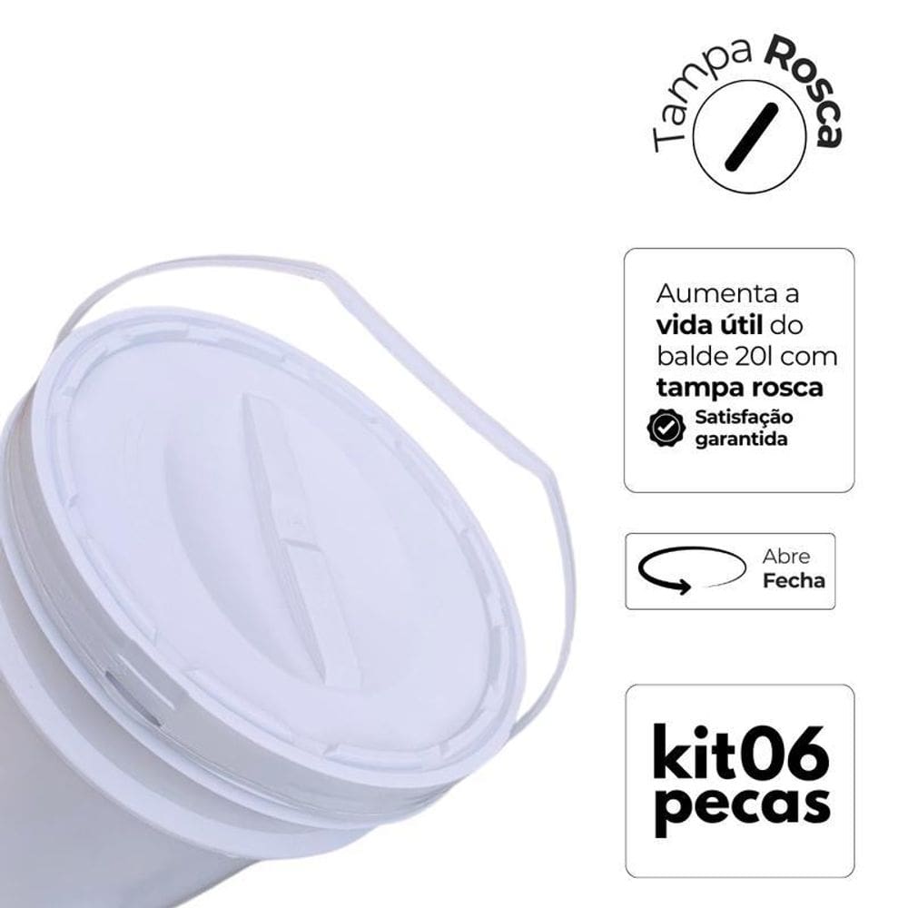 Balde De Plastico Pequeno 20Lts Tampa Rosca - Kit 6 Pçs