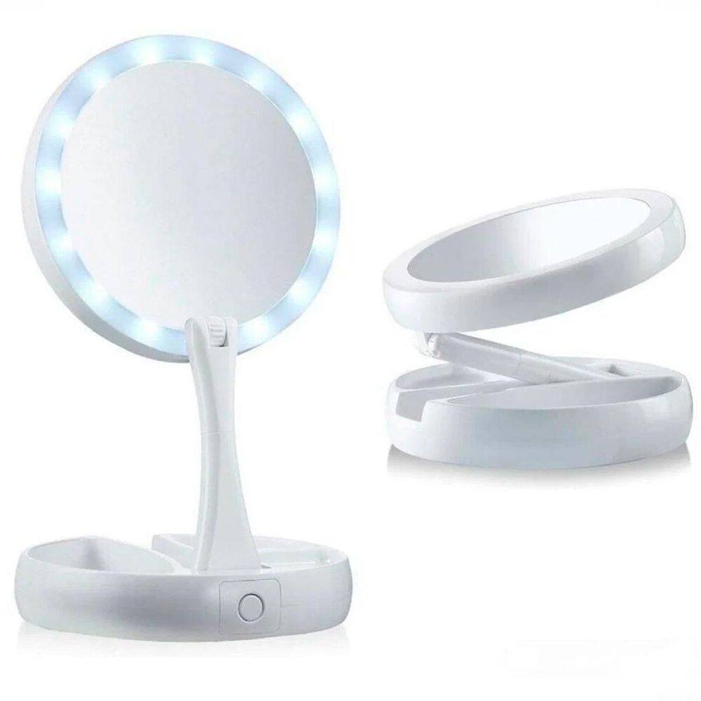 Espelho De Bancada Dobrável Led Zoom Perfeito Maquiagem