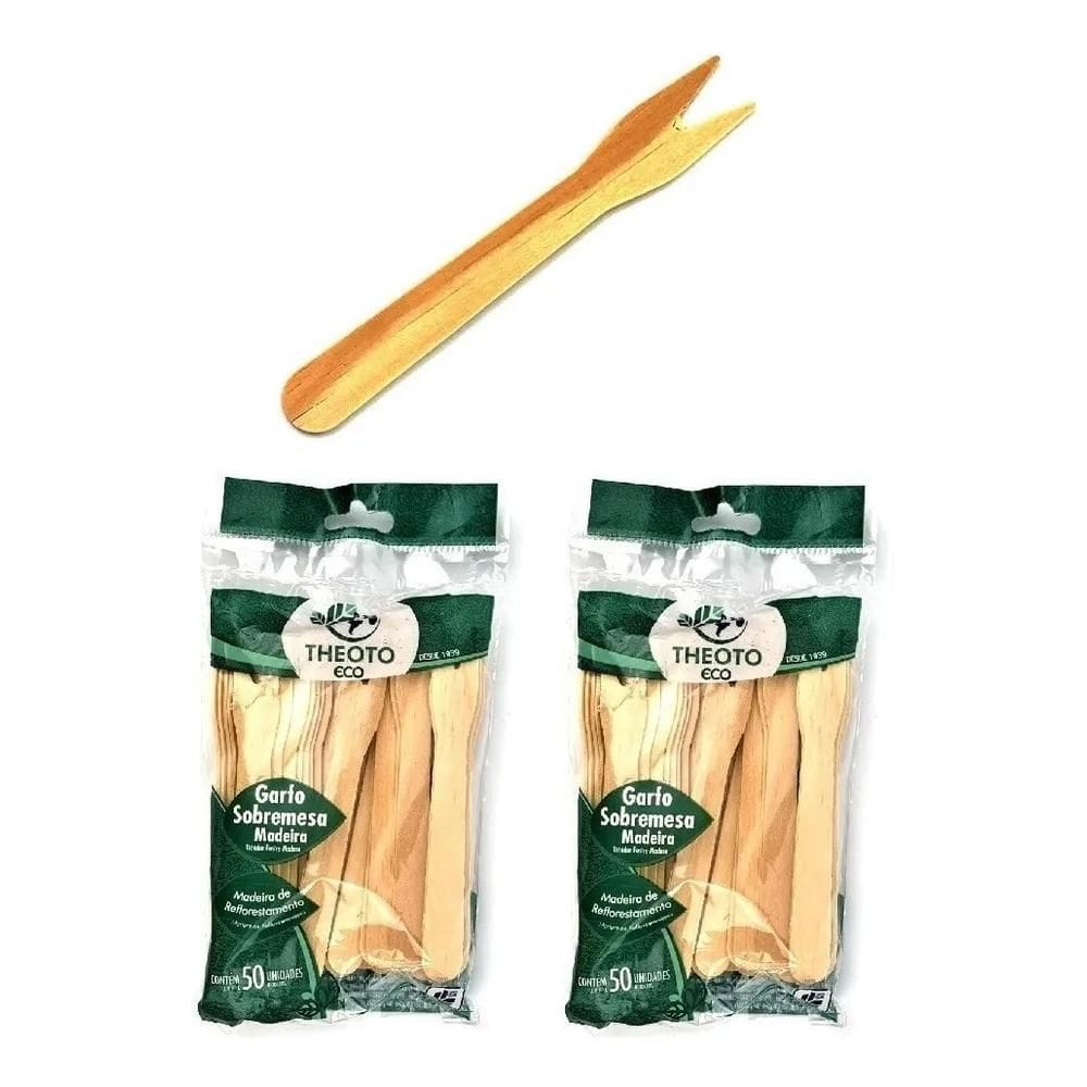 10X Kit 100 Garfo Sobremesa Madeira Ecológico Garfinho Fest