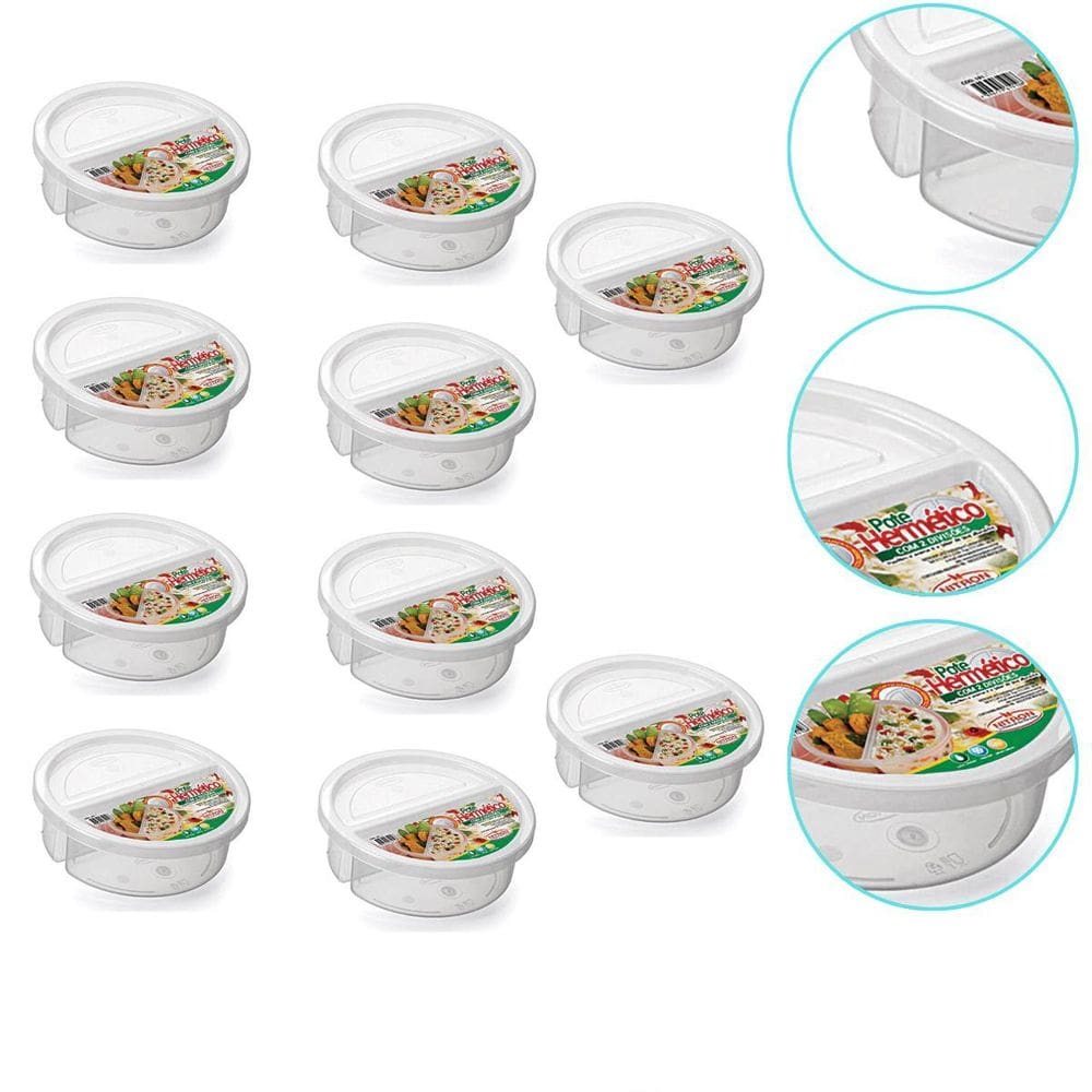 Kit 10 Pote Para Alimentos Redondo Com 2 Divisões 720Ml