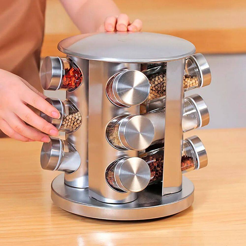 Conjunto Porta Condimento Giratório Vidro Tampa Inox Cozinha
