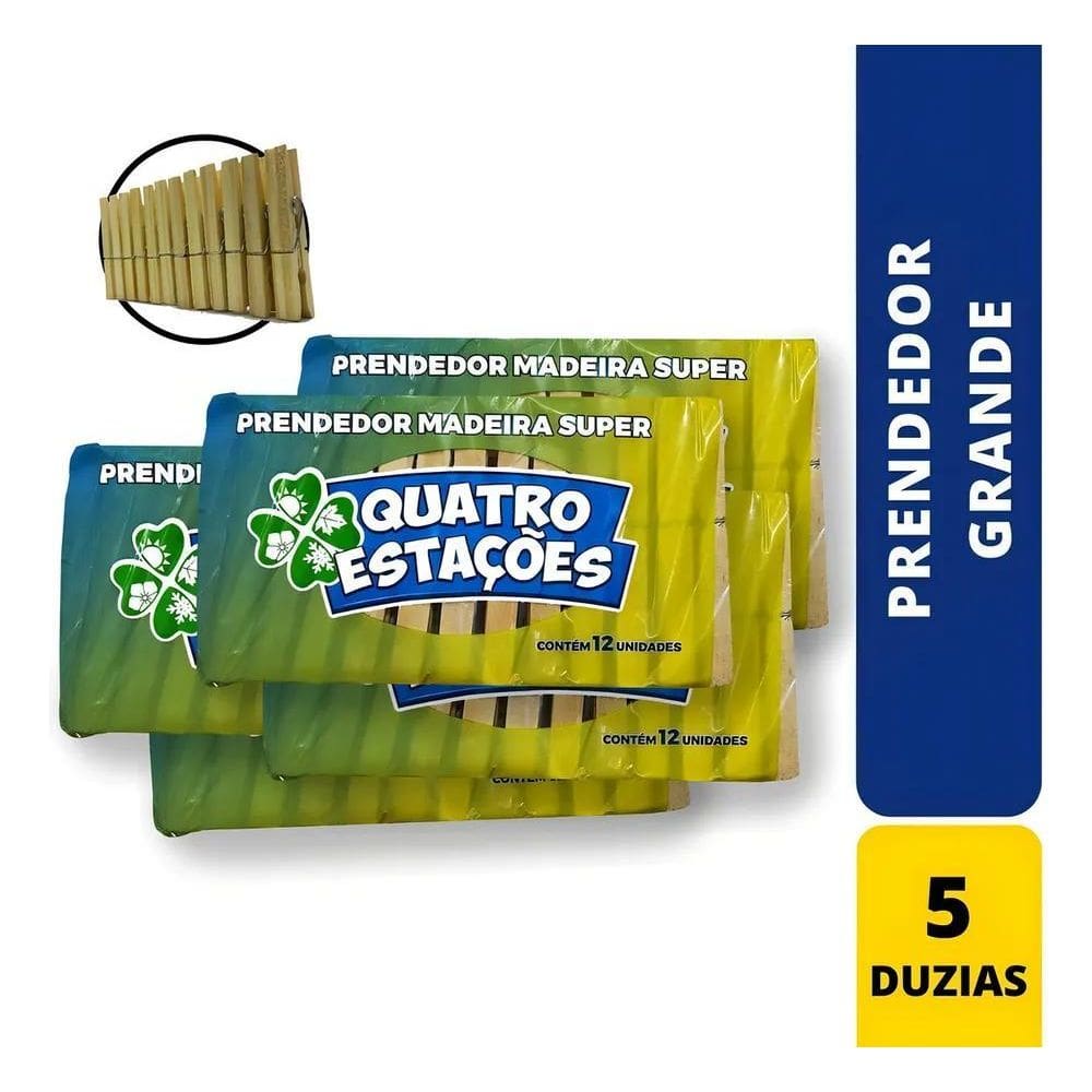2X Kit 60 Prendedores De Roupa Madeira Grande 5 Dúzias Full