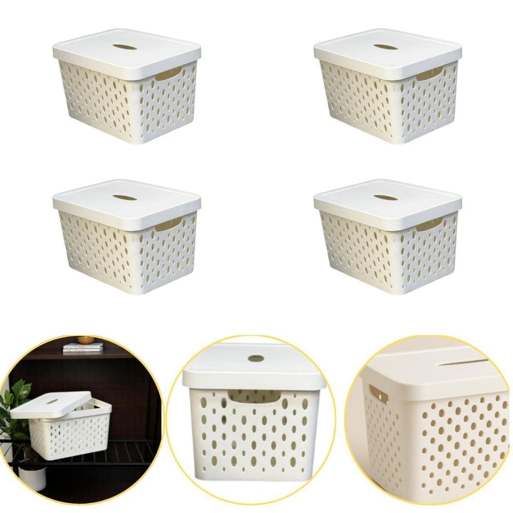 Kit 4 Caixa Cesto Organizador Multiuso Empilhável 17L Branco
