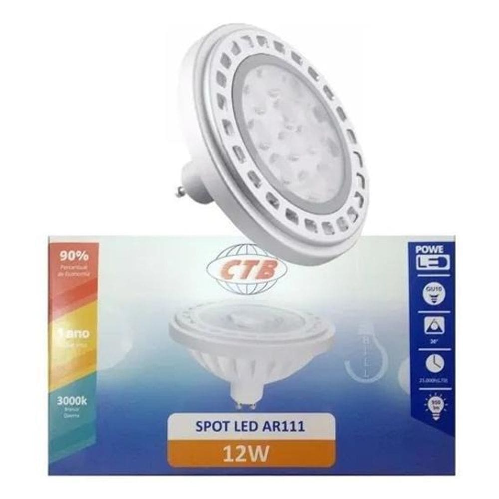 2X Ctb Ar111 Lâmpada Led 12W 3000K Gu10 Blanco Cálido