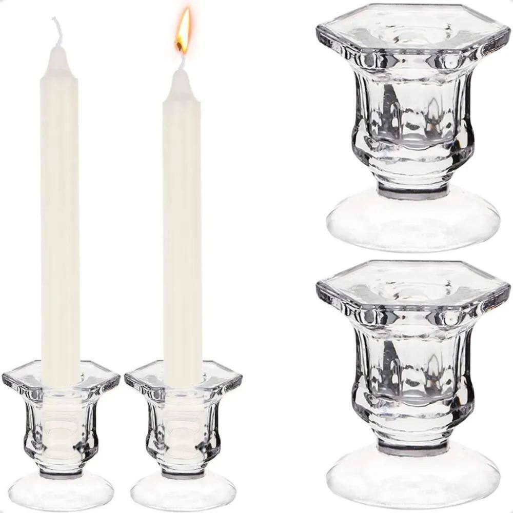 2X Kit 2 Castiçal De Vidro Porta Vela Enfeite Decoração Vene