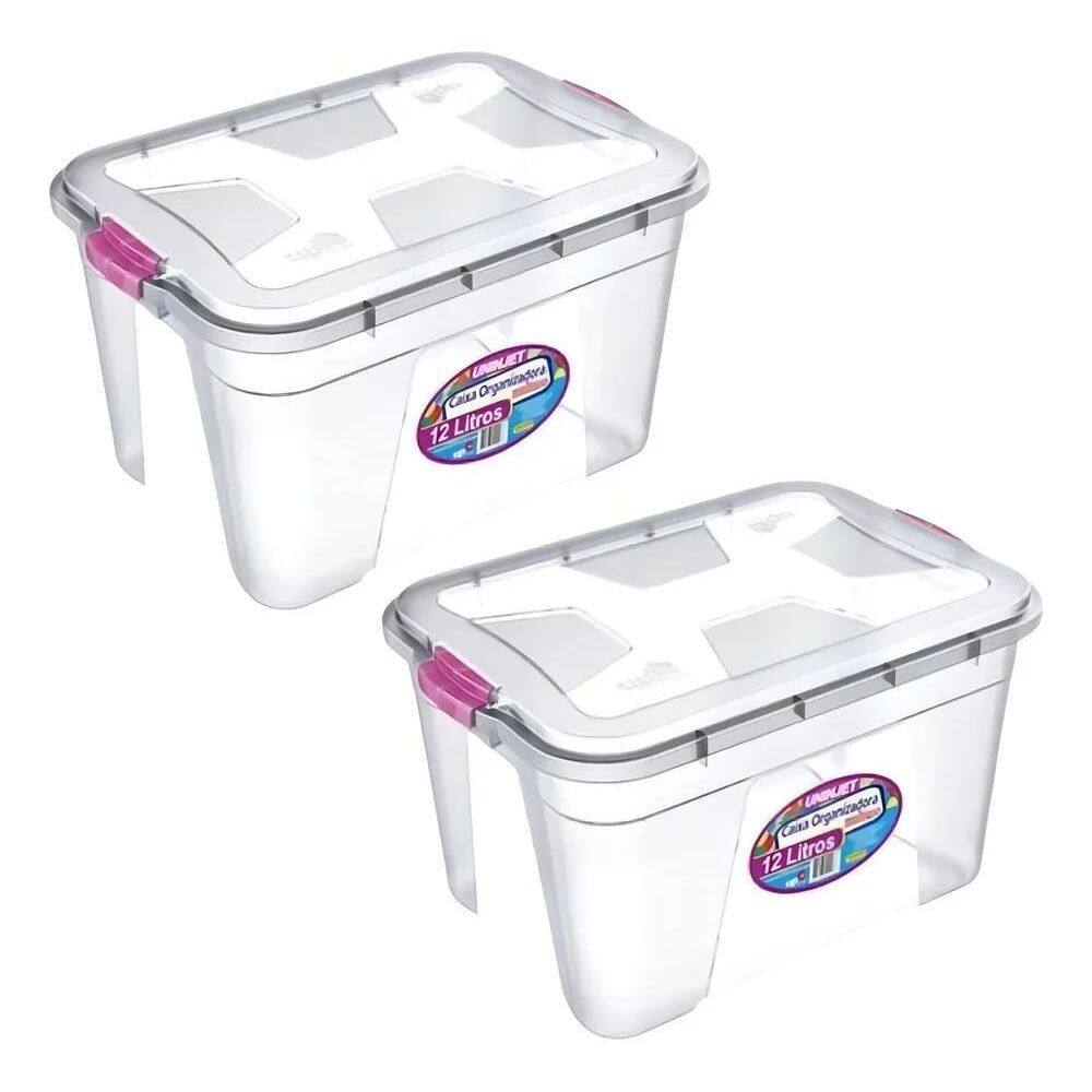 2X Kit 2 Caixa Organizadora Transparente 12 Litros Pp Uninje