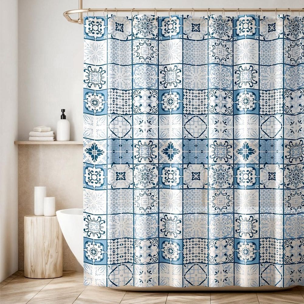 1 Cortina Box Banheiro Antimofo Ganchos 180X180 Pev Es M08