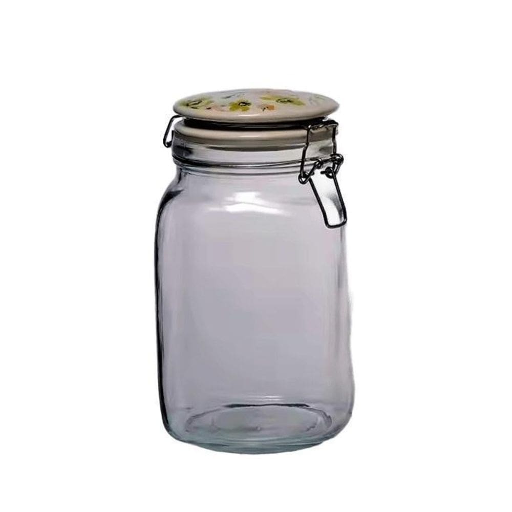 Pote De Vidro Tampa Hemética Em Cerâmica 1500 Ml Casambiente
