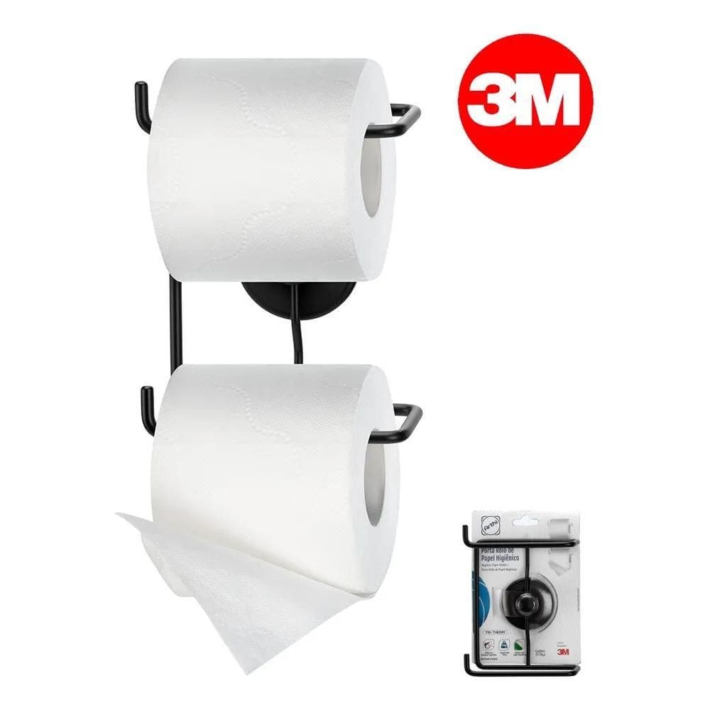 Suporte Duplo Rolo Papel Higiênico Dupla Face 3M Preto Arthi