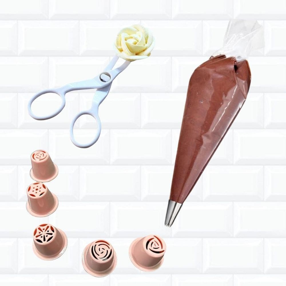 Kit Bico Conf Russo + Saco Descartável G + Tesoura Para Flor