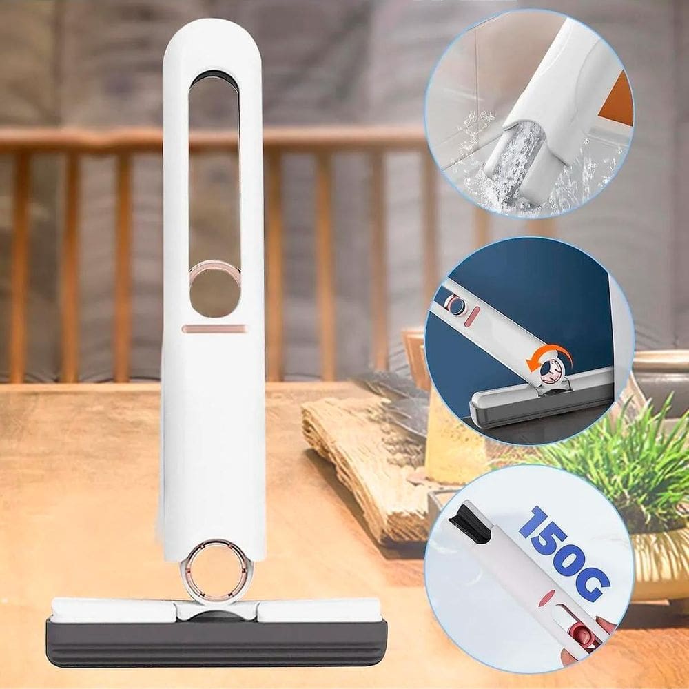 Mini Mop Branco Dobrável Para Limpeza De Piso E Azulejos