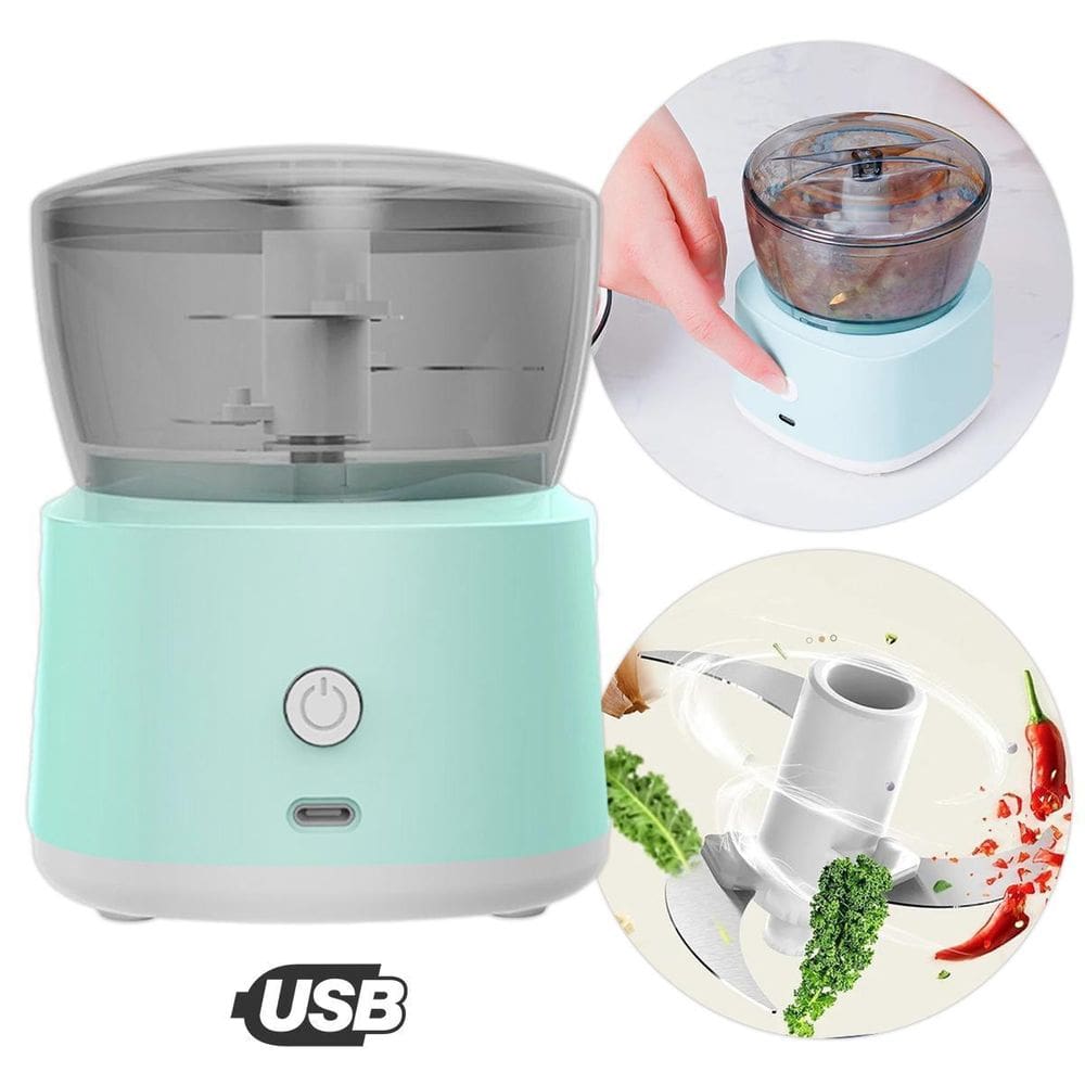 Mini Processador Elétrico Moedor Alimentos Usb Cor:Azul