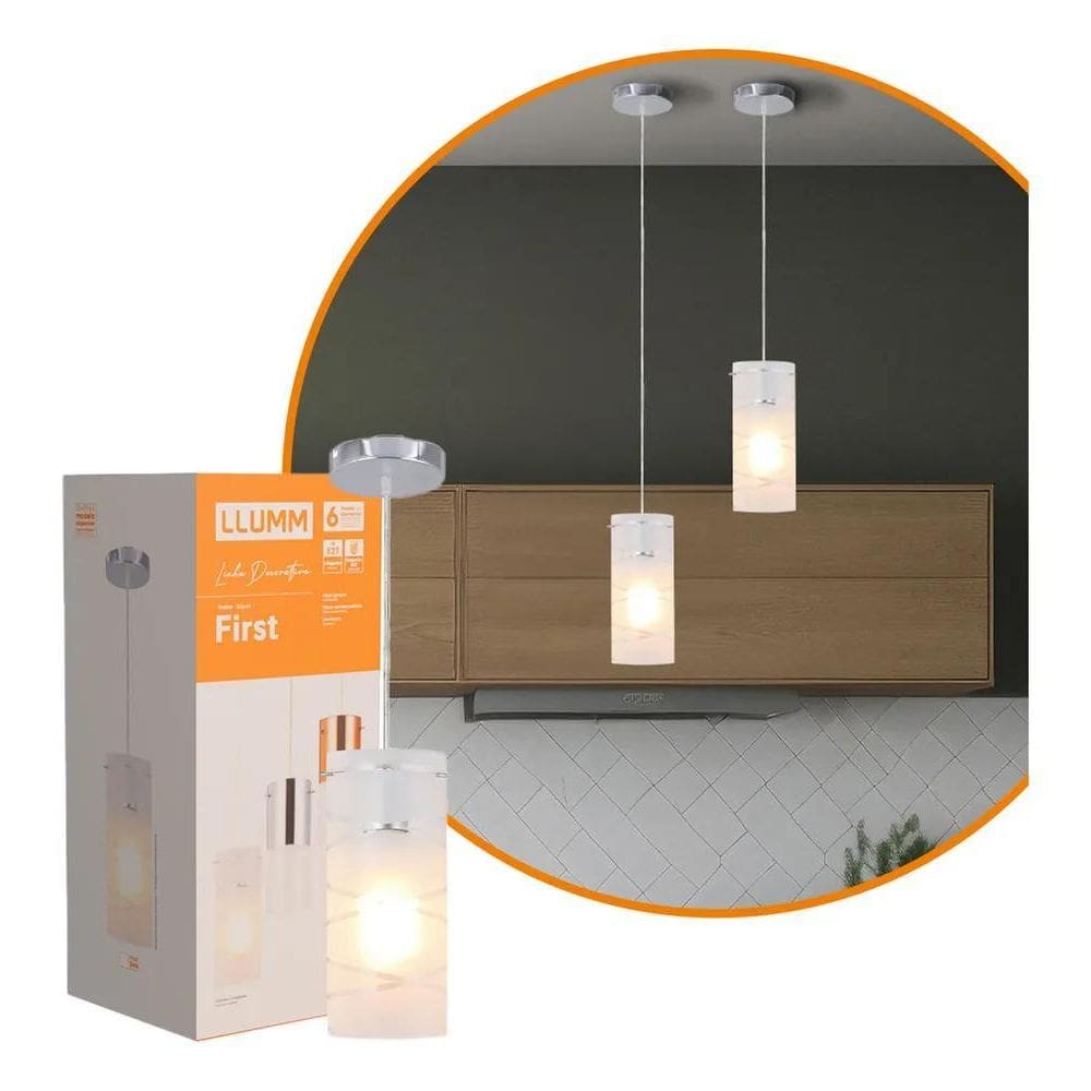 2X Lustre Pendente Moderno Sala Jantar Teto First Gelo E-27