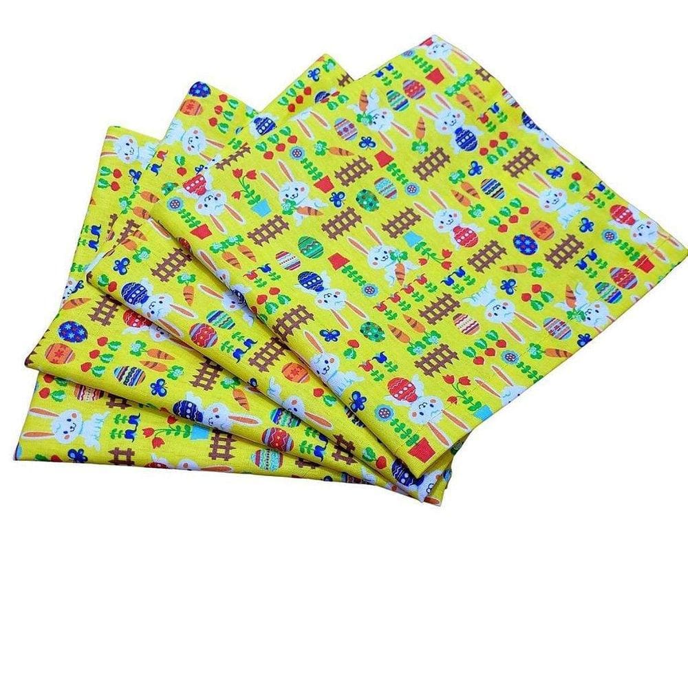 Kit 4 Guardanapos Tecido Algodão Coelho Da Páscoa Alegria