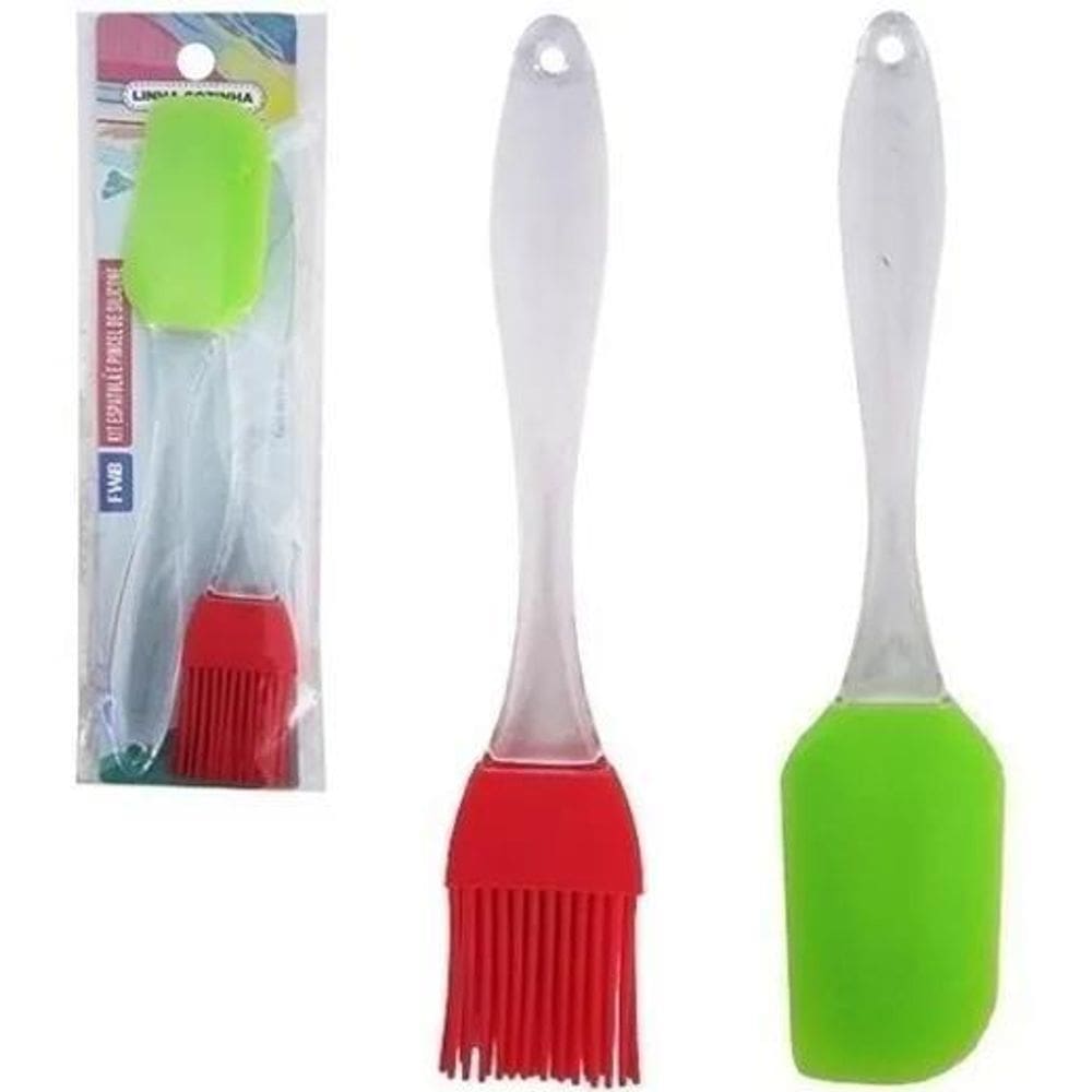 2X Kit Cozinha Espátula E Pincel De Silicone Cabo Acrílico C