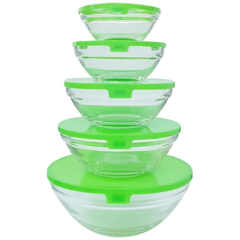 Jogo C/5 Porta Mantimentos De Vidro Tigelas Potes Com Tampa