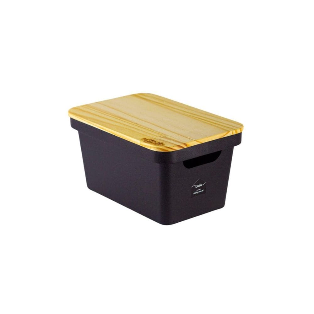 Organizador Collection Preto Com Tampa De Madeira 10 Litros