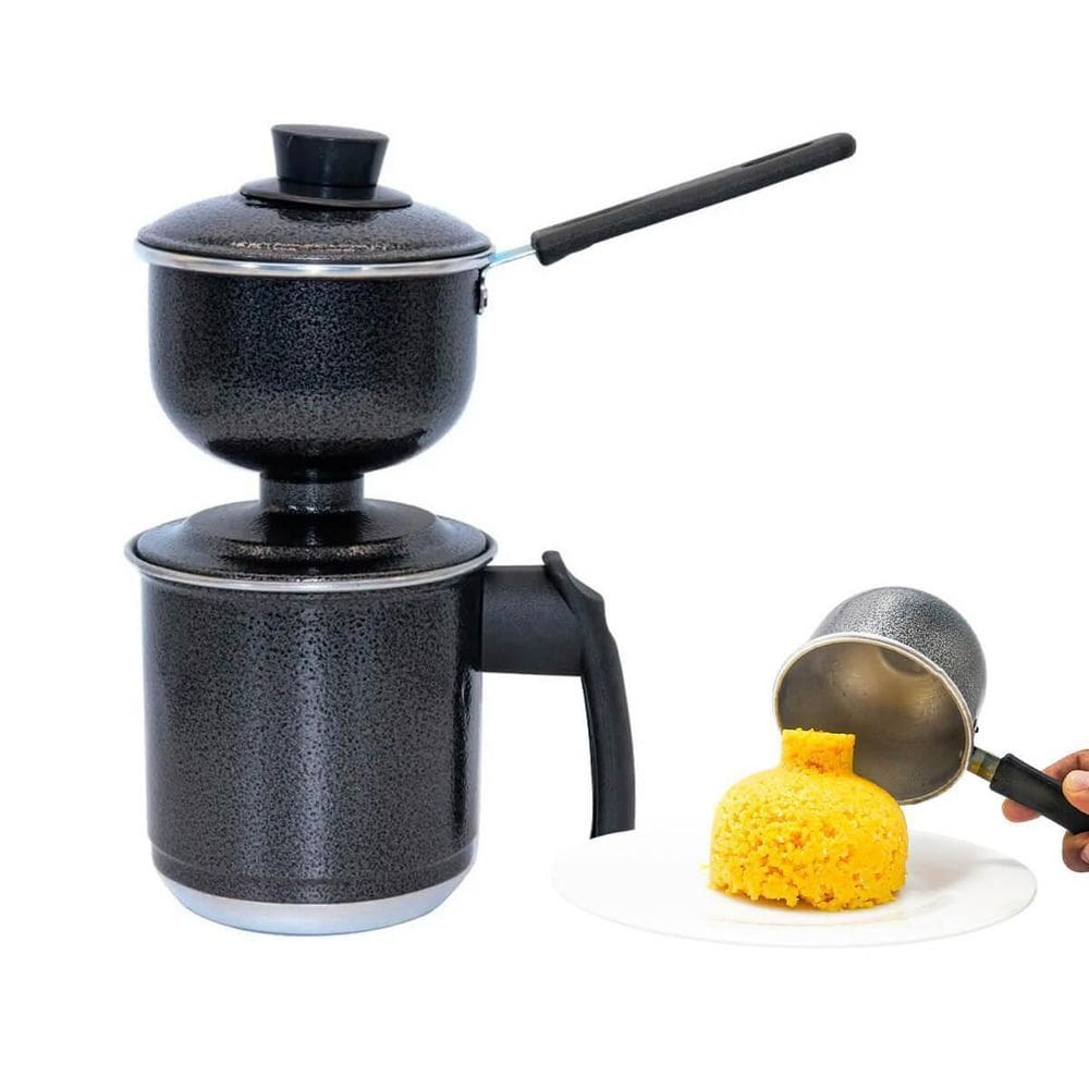 Cuscuzeira Cinza Individual Em Alumínio Com Cabo