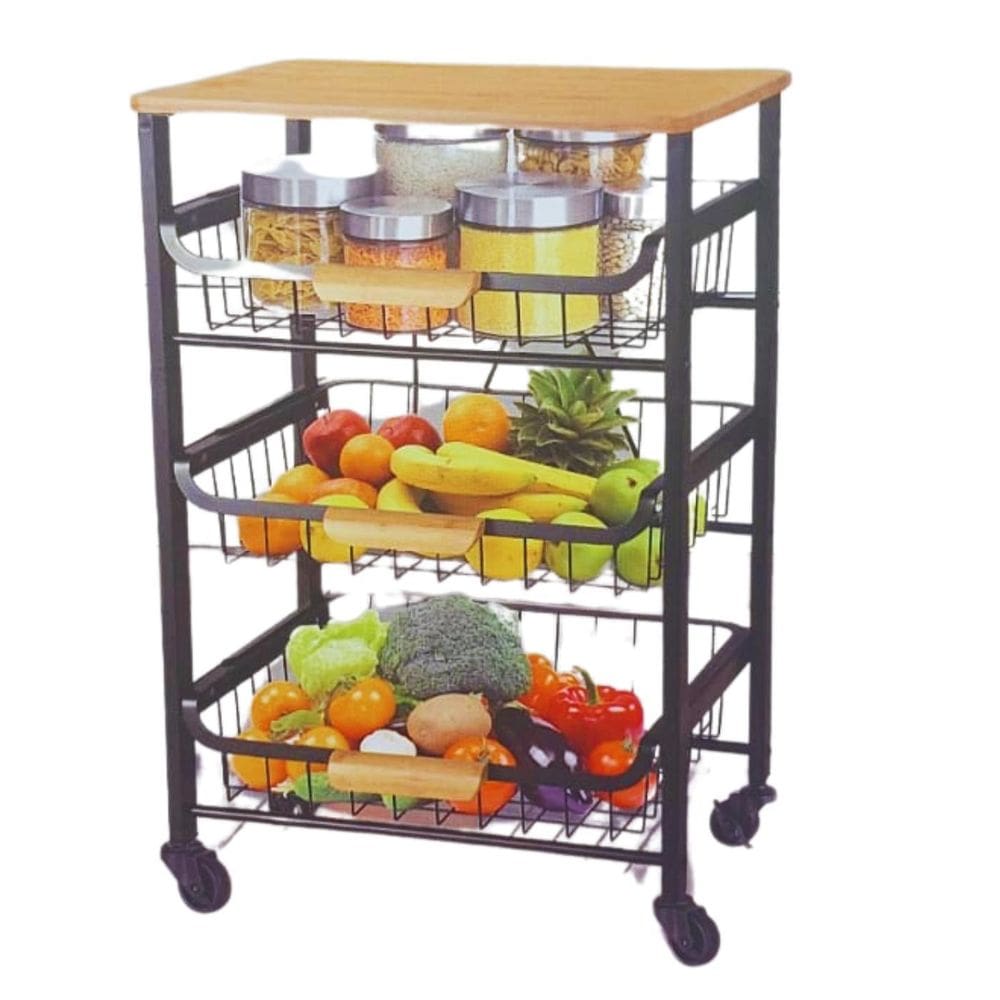 Carrinho Organizador Multiuso Com Tampo De Madeira E Rodinha