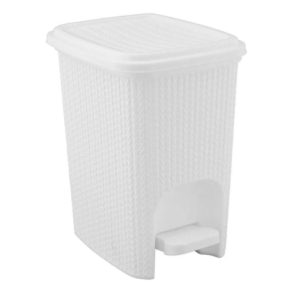 2X Lixeira Com Pedal Trama Branca 7L Plasútil