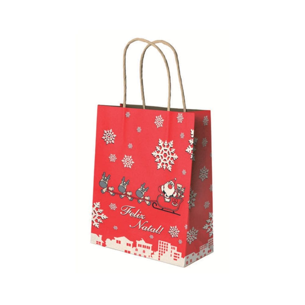 Sacola Natalina Kraft Trenó Natal 23,5x10x31,5 - 10 Unidades