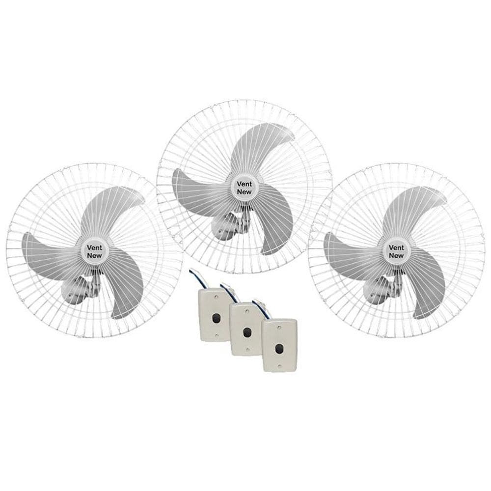Ventilador De Parede Vent New 60Cm Bivolt 200W Branco 3 Unid