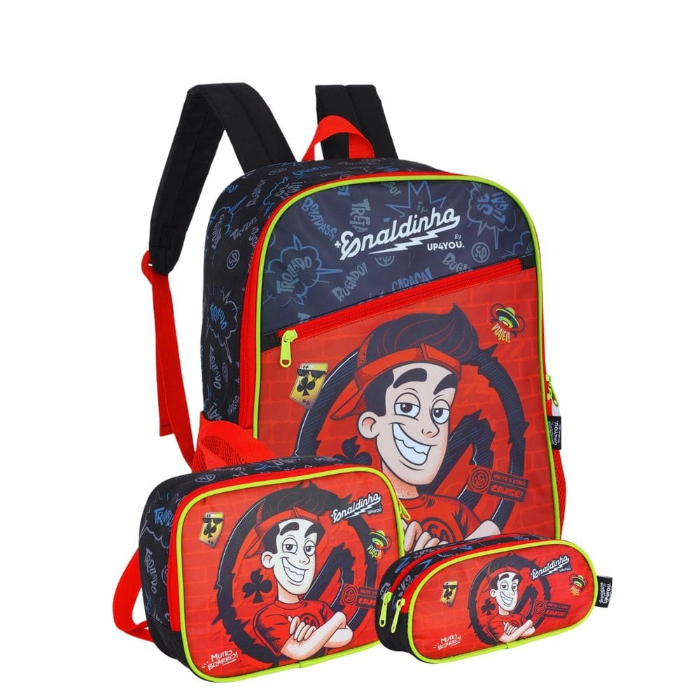 Mochila de Costas Lancheira Estojo Duplo Enaldinho Youtuber