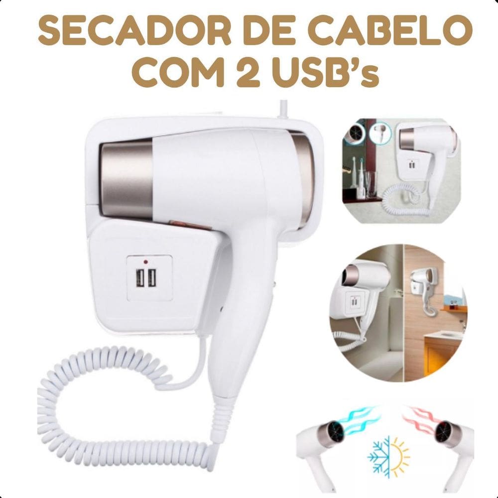 Secador Fixo Branco De Parede Para Hotéis 220V
