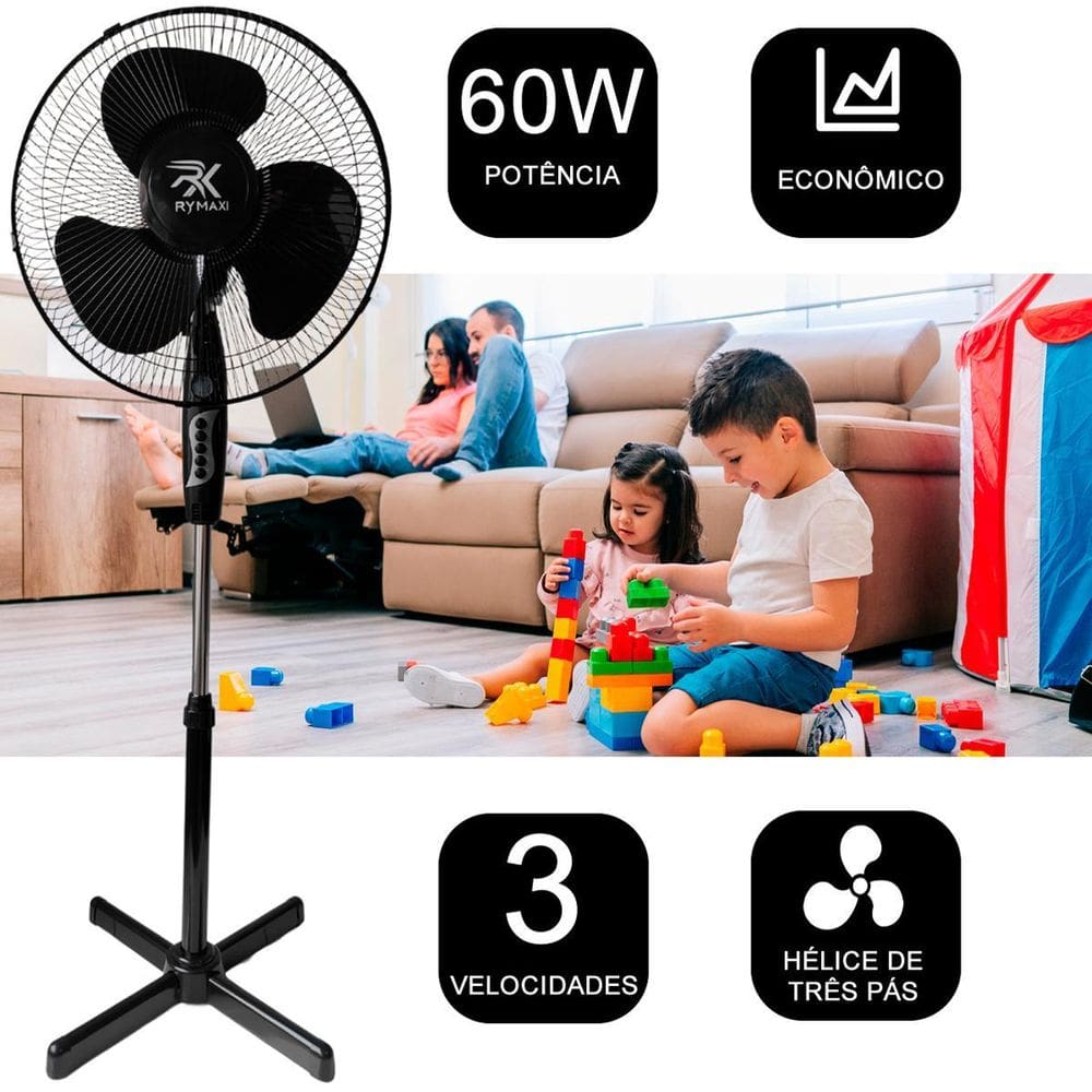 Ventilador Coluna 40Cm Turbo 3 Pás Altura Ajustável 127V