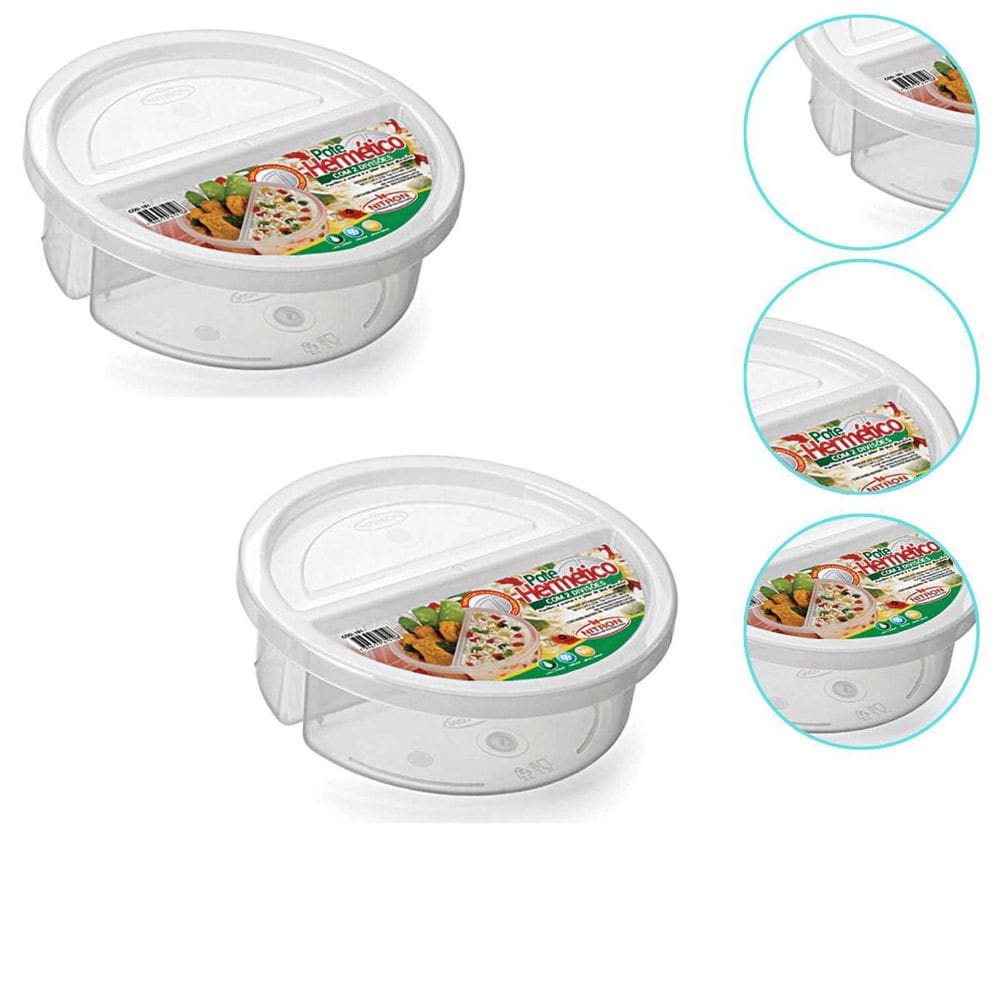 Kit 2 Pote Para Alimentos Redondo Com 2 Divisões 720Ml
