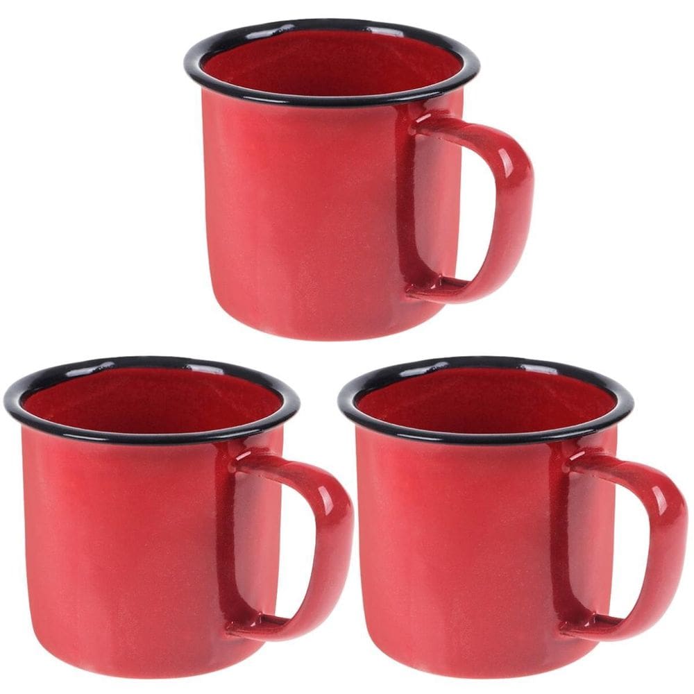 Caneca Esmaltada 150Ml 6Cm Vermelha Kit 03 Un