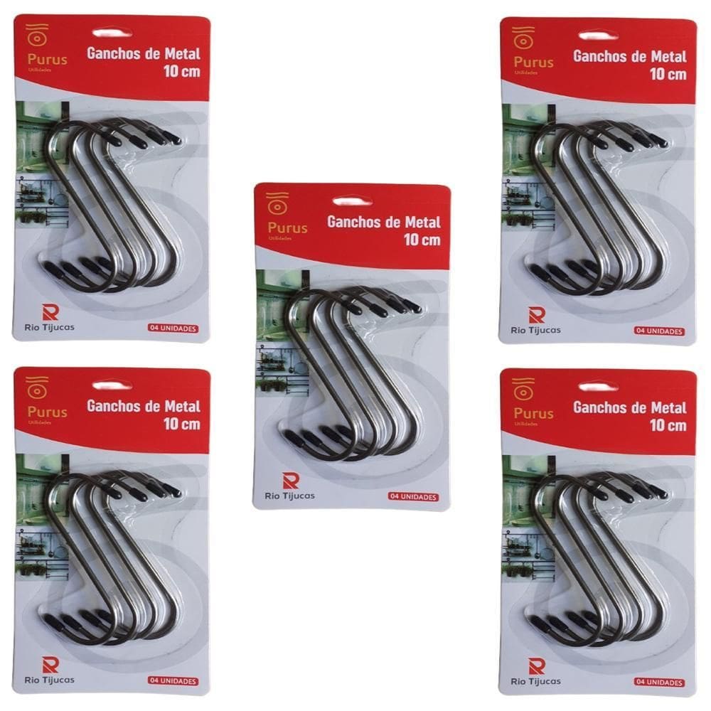 Kit 20 Ganchos De Metal Tipo S Multiuso Guarda Roupa 10Cm