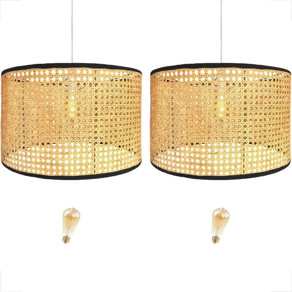 Kit 2 Pendente Fibra Natural 50X30 Palha Indiana Nat86 + Led