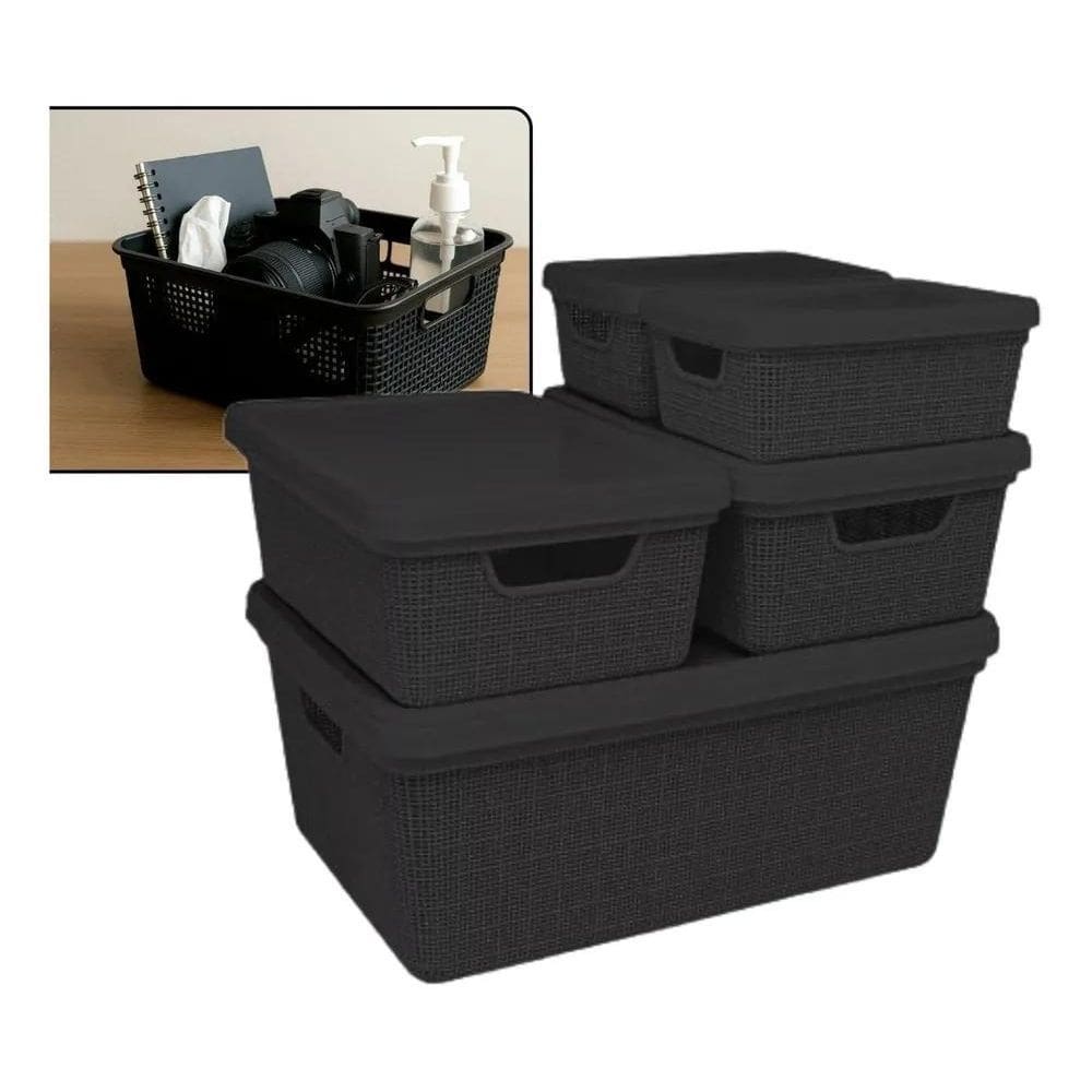 2X Kit 5 Caixas Organizadoras Cesto Tampa Multiuso 2L 6L 16L