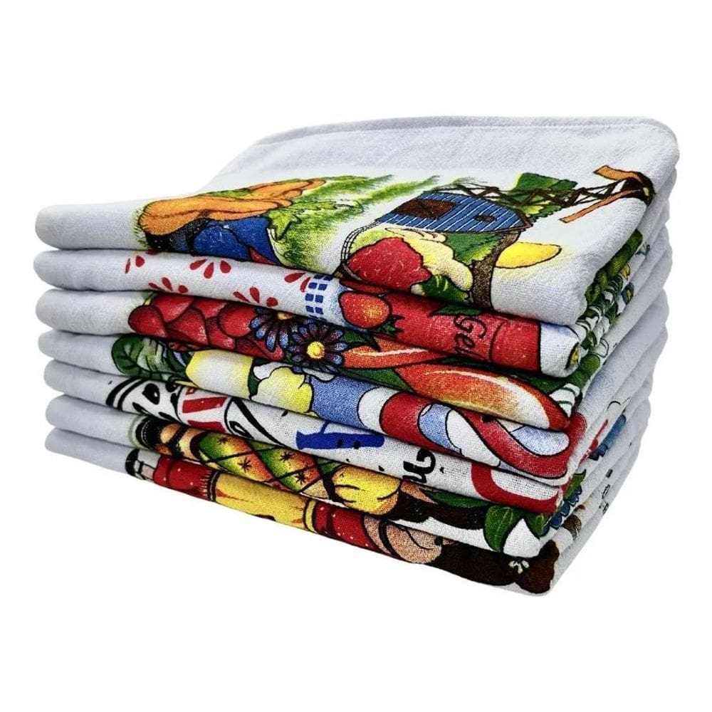 Pano De Prato Pé De Galinha Estampado - 12 Unidades