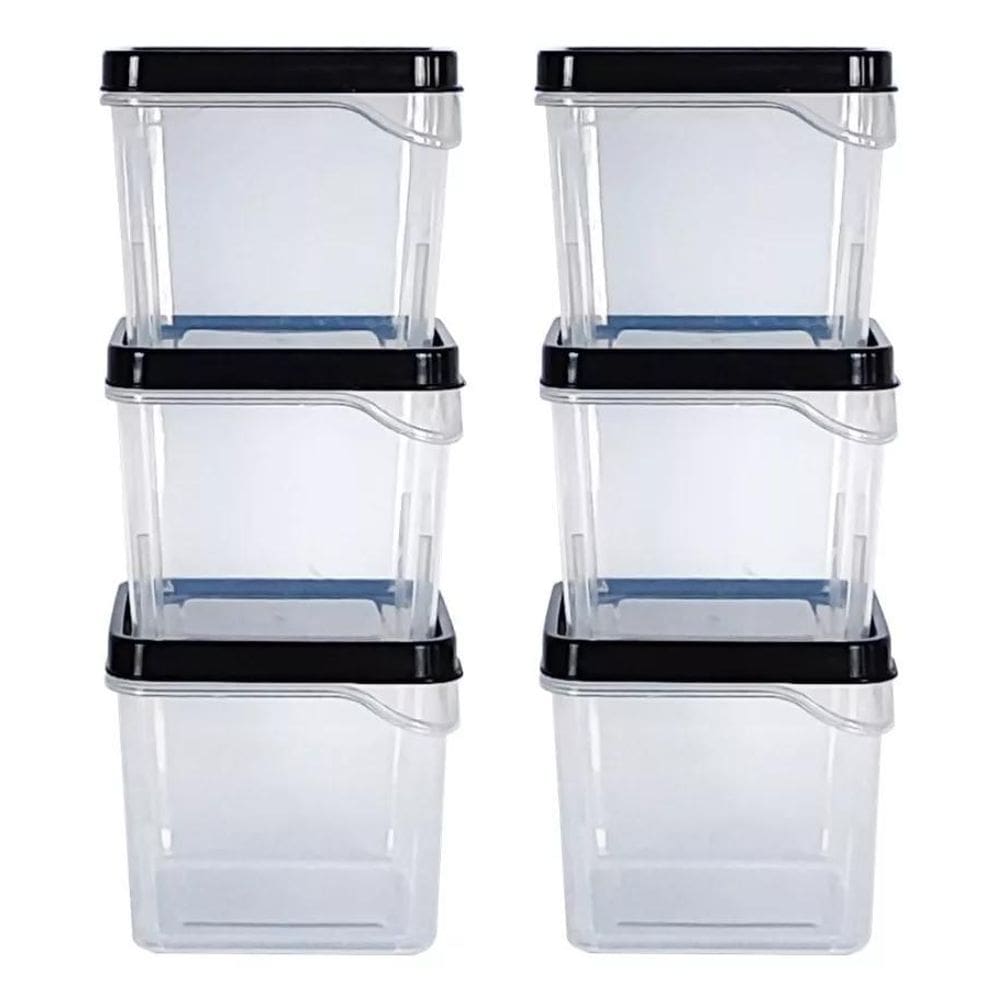 Kit 6 Potes Organizador Modulares Quadrados P 450Ml Preto