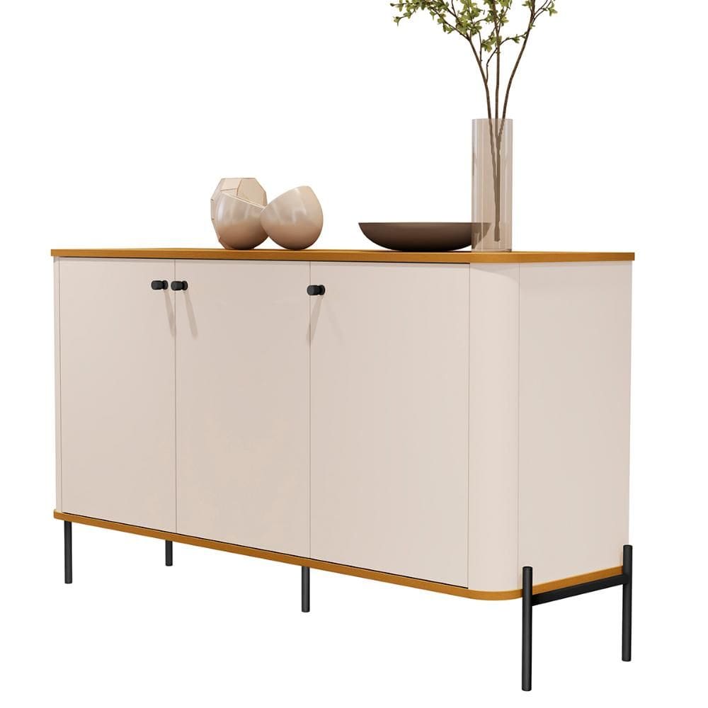 Aparador Buffet Tucupí Sala com 3 Portas e Pés de Metal