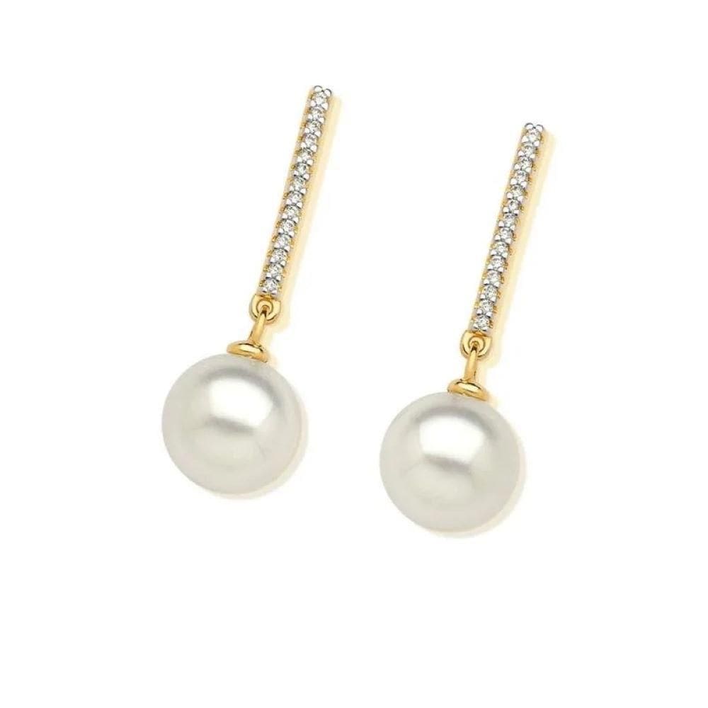 Brinco Pérola Shell Com Palito Zircônias Dourado Lizzy Fatin