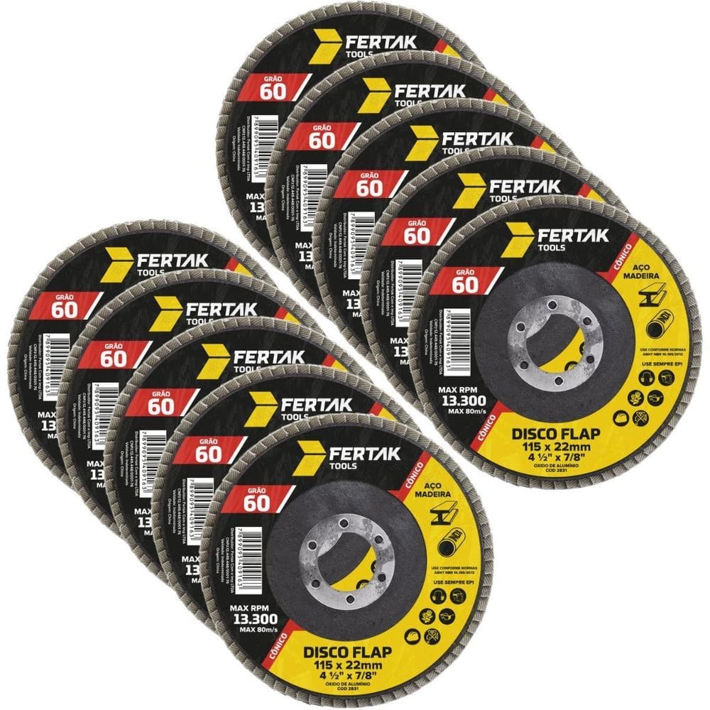 Disco Flap Cônico 115Mm Grão 60 Madeira Aço Desbaste 10 Un