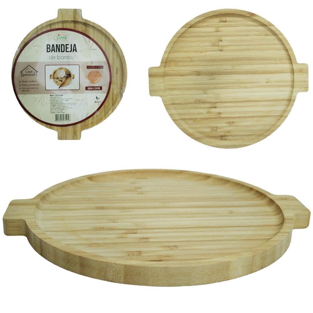 Bandeja Petisqueira Redonda De Bambu 28X24Cm