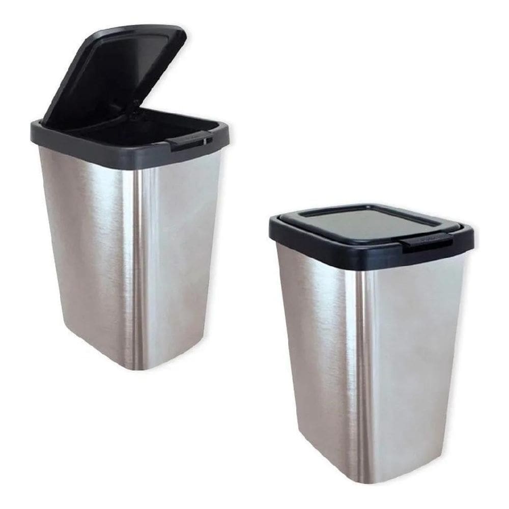 2X Lixeira Com Tampa 9 Litros Prata Arqplast